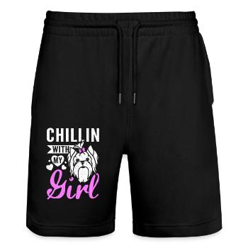 Chillin avec ma Yorkie Girl - Short de jogging bio TRAINER Stanley/Stella unisexe - noir - Devant - Nik (191cm) & Marisol (170cm)
