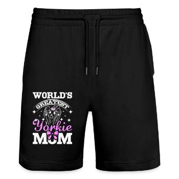 La plus grande maman yorkie du monde - Short de jogging bio TRAINER Stanley/Stella unisexe - noir - Devant - Nik (191cm) & Marisol (170cm)
