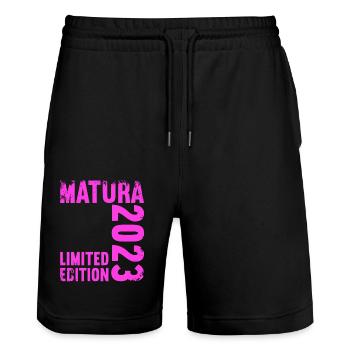 Matura Jeunes Filles Femmes et Hommes Matura 2023 - Short de jogging bio TRAINER Stanley/Stella unisexe - noir - Devant - Nik (191cm) & Marisol (170cm)