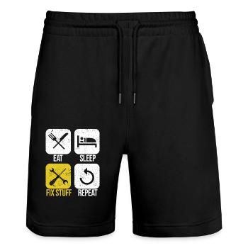 Eat Sleep Fix Stuff Repeat Funny Handyman - Stanley/Stella Trainer Unisex Organic Jogging Shorts - black - Front - Nik (191cm) & Marisol (170cm)