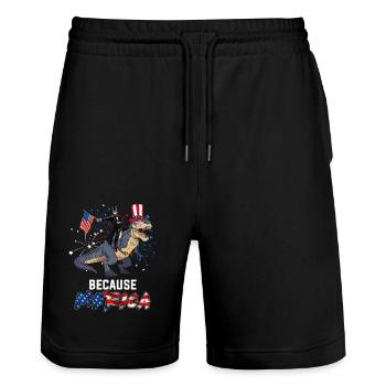 4. Juli, weil Amerika - Stanley/Stella Unisex Bio Joggingshorts Trainer  - Schwarz - Vorne - Nik (191cm) & Marisol (170cm)