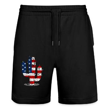 4. Juli Kaktus US-Flagge - Stanley/Stella Unisex Bio Joggingshorts Trainer  - Schwarz - Vorne - Nik (191cm) & Marisol (170cm)