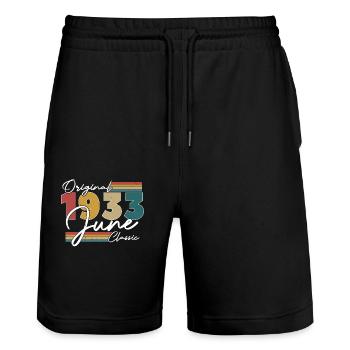 Original Juni 1933 Klassiker - Stanley/Stella Unisex Bio Joggingshorts Trainer  - Schwarz - Vorne - Nik (191cm) & Marisol (170cm)