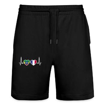 France Ethiopia Vintage Flag Heartbeat - Stanley/Stella Trainer Unisex Organic Jogging Shorts - black - Front - Nik (191cm) & Marisol (170cm)
