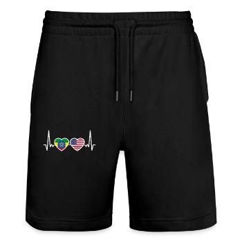 Ethiopia USA Heartbeat Flag Ethiopian - Stanley/Stella Trainer Unisex Organic Jogging Shorts - black - Front - Nik (191cm) & Marisol (170cm)