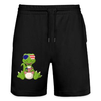 4. Juli Dinasour Gamer Merica - Stanley/Stella Unisex Bio Joggingshorts Trainer  - Schwarz - Vorne - Nik (191cm) & Marisol (170cm)