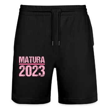 Matura Jeunes Filles Femmes et Hommes Matura 2023 - Short de jogging bio TRAINER Stanley/Stella unisexe - noir - Devant - Nik (191cm) & Marisol (170cm)