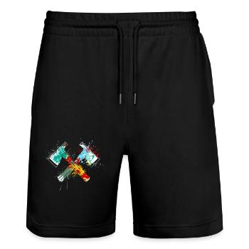 Splahs Axe Throwing Axe Throwers - Stanley/Stella Trainer Unisex Organic Jogging Shorts - black - Front - Nik (191cm) & Marisol (170cm)