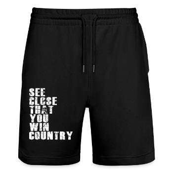 Spruch Denglish - Sieh zu dass du Land gewinnst - Stanley/Stella Unisex Bio Joggingshorts Trainer  - Schwarz - Vorne - Nik (191cm) & Marisol (170cm)