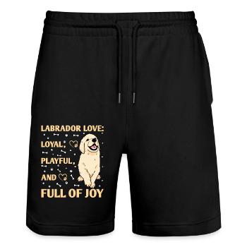 Labrador Love Loyal playful and Full of Joy - Stanley/Stella Unisex Bio Joggingshorts Trainer  - Schwarz - Vorne - Nik (191cm) & Marisol (170cm)
