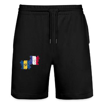 Barbados Frankreich Vintage Flagge Barbadier - Stanley/Stella Unisex Bio Joggingshorts Trainer  - Schwarz - Vorne - Nik (191cm) & Marisol (170cm)