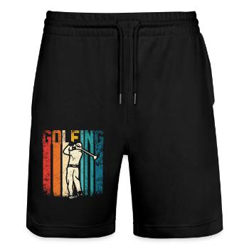 Retro vintage golf design for golfers - Stanley/Stella Unisex Bio Joggingshorts Trainer  - Schwarz - Vorne - Nik (191cm) & Marisol (170cm)