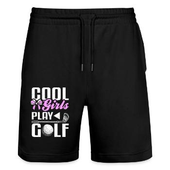Cool girls play golf, design for golf girl - Stanley/Stella Unisex Bio Joggingshorts Trainer  - Schwarz - Vorne - Nik (191cm) & Marisol (170cm)