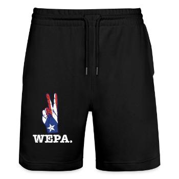 Proud Puerto Rican Latino Pride Latina Wepa - Stanley/Stella Trainer Unisex Organic Jogging Shorts - black - Front - Nik (191cm) & Marisol (170cm)