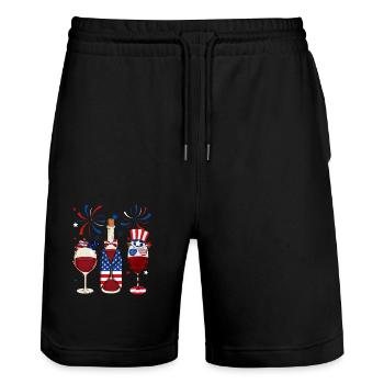 4. Juli Weinparty Amerika - Stanley/Stella Unisex Bio Joggingshorts Trainer  - Schwarz - Vorne - Nik (191cm) & Marisol (170cm)