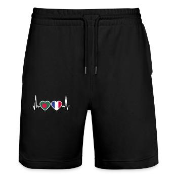 Bangladesh France Heartbeat Flag - Short de jogging bio TRAINER Stanley/Stella unisexe - noir - Devant - Nik (191cm) & Marisol (170cm)