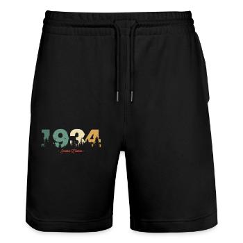 Vintage 1934 Birthday Gift - Stanley/Stella Trainer Unisex Organic Jogging Shorts - black - Front - Nik (191cm) & Marisol (170cm)