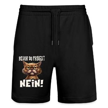 böse Katze Bevor Du fragst nein lustiger Spruch - Stanley/Stella Unisex Bio Joggingshorts Trainer  - Schwarz - Vorne - Nik (191cm) & Marisol (170cm)