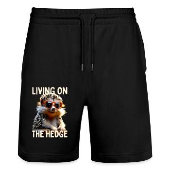Igel Living on the Hedge Stacheltier Liebe Igel - Stanley/Stella Unisex Bio Joggingshorts Trainer  - Schwarz - Vorne - Nik (191cm) & Marisol (170cm)