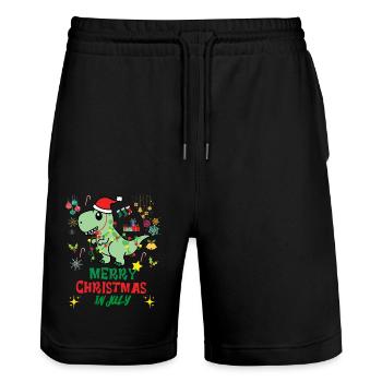 Noël en juillet, Dinosaures de Noël, T-REX - Short de jogging bio TRAINER Stanley/Stella unisexe - noir - Devant - Nik (191cm) & Marisol (170cm)
