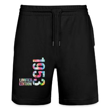 18 JAHRE 18. GEBURTSTAG LIMITED EDITION 1953 - Stanley/Stella Unisex Bio Joggingshorts Trainer  - Schwarz - Vorne - Nik (191cm) & Marisol (170cm)