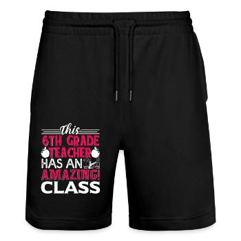 This 6th Grade Teacher Has An Azmazing Class - Stanley/Stella Trainer Unisex Organic Jogging Shorts - black - Front - Nik (191cm) & Marisol (170cm)