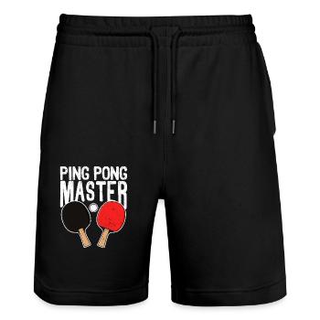 Ping Pong Master Vintage Table Tennis Player Funny - Stanley/Stella Trainer Unisex Organic Jogging Shorts - black - Front - Nik (191cm) & Marisol (170cm)