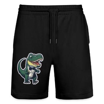 T-Rex in ATuxedo T-Rex im Anzug - Stanley/Stella Unisex Bio Joggingshorts Trainer  - Schwarz - Vorne - Nik (191cm) & Marisol (170cm)