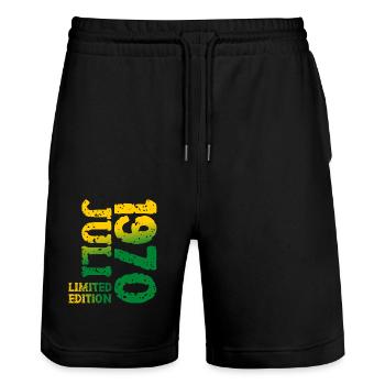 1970 Juli Limited Edition Geburtstag Geschenk - Stanley/Stella Unisex Bio Joggingshorts Trainer  - Schwarz - Vorne - Nik (191cm) & Marisol (170cm)