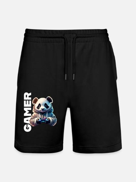 Gamer lettering with cool panda - Stanley/Stella Trainer Unisex Organic Jogging Shorts - black
