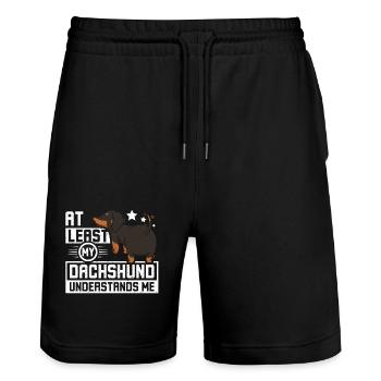 At least my dachshund understands me - Stanley/Stella Unisex Bio Joggingshorts Trainer  - Schwarz - Vorne - Nik (191cm) & Marisol (170cm)