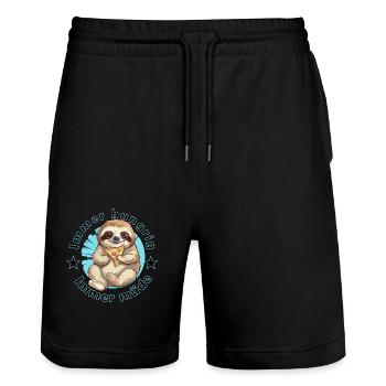 Sloth tired and hungry with a slice of pizza - Stanley/Stella Trainer Unisex Organic Jogging Shorts - black - Front - Nik (191cm) & Marisol (170cm)