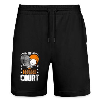 My hear is on the squash court - Stanley/Stella Trainer Unisex Organic Jogging Shorts - black - Front - Nik (191cm) & Marisol (170cm)