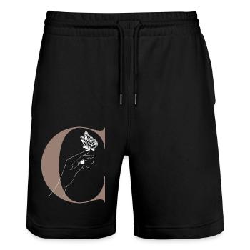 letter C magic butterfly - Stanley/Stella Trainer Unisex Organic Jogging Shorts - black - Front - Nik (191cm) & Marisol (170cm)
