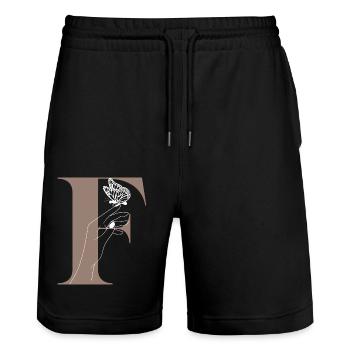 letter f magic butterfly - Stanley/Stella Trainer Unisex Organic Jogging Shorts - black - Front - Nik (191cm) & Marisol (170cm)