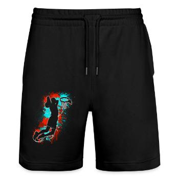 Basketball Basketball Player - Stanley/Stella Trainer Unisex Organic Jogging Shorts - black - Front - Nik (191cm) & Marisol (170cm)