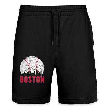 Vintage Boston Skyline Baseball Red Game Day - Stanley/Stella Trainer Unisex Organic Jogging Shorts - black - Front - Nik (191cm) & Marisol (170cm)