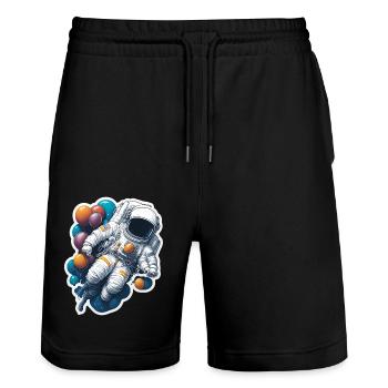 Cooler Astronaut im Weltall - Stanley/Stella Unisex Bio Joggingshorts Trainer  - Schwarz - Vorne - Nik (191cm) & Marisol (170cm)