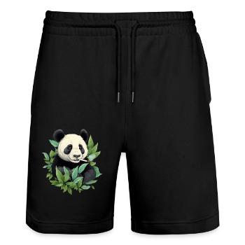 Pandabär rauchen - Stanley/Stella Unisex Bio Joggingshorts Trainer  - Schwarz - Vorne - Nik (191cm) & Marisol (170cm)