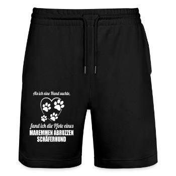Hand & Pfote - Spruch - Abruzzen Schäferhund - Stanley/Stella Unisex Bio Joggingshorts Trainer  - Schwarz - Vorne - Nik (191cm) & Marisol (170cm)