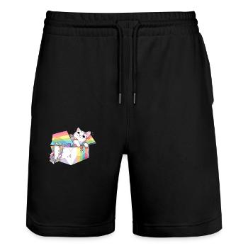Cool Pet Lover Regenbogenkatze LGBT Transgender Humor - Stanley/Stella Unisex Bio Joggingshorts Trainer  - Schwarz - Vorne - Nik (191cm) & Marisol (170cm)