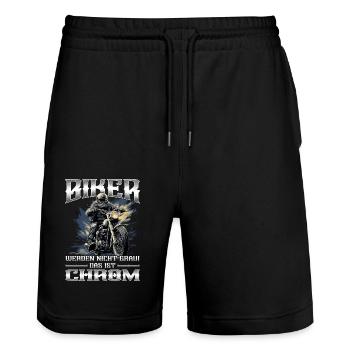 Biker werden nicht grau | Motorradfahrer & Biker - Stanley/Stella Unisex Bio Joggingshorts Trainer  - Schwarz - Vorne - Nik (191cm) & Marisol (170cm)