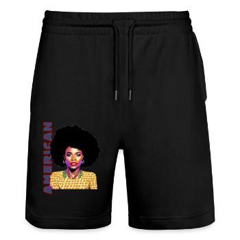 Femme noire 12 avec lettrage américain - Short de jogging bio TRAINER Stanley/Stella unisexe - noir - Devant - Nik (191cm) & Marisol (170cm)