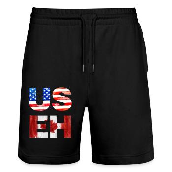 US EH Canadian American Flag - Stanley/Stella Trainer Unisex Organic Jogging Shorts - black - Front - Nik (191cm) & Marisol (170cm)