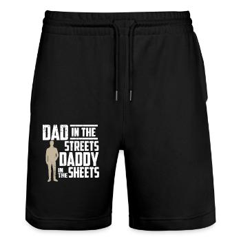 Dad In The Streets Dad In The Sheets Father's Day - Stanley/Stella Trainer Unisex Organic Jogging Shorts - black - Front - Nik (191cm) & Marisol (170cm)