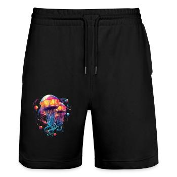 Montgolfière méduse couleurs vives - Short de jogging bio TRAINER Stanley/Stella unisexe - noir - Devant - Nik (191cm) & Marisol (170cm)
