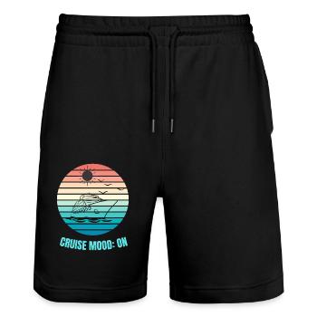 Cruise mode activated: Adopt holiday vibes - Stanley/Stella Trainer Unisex Organic Jogging Shorts - black - Front - Nik (191cm) & Marisol (170cm)