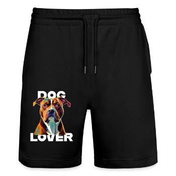 Dog Lover American Stafford - Stanley/Stella Trainer Unisex Organic Jogging Shorts - black - Front - Nik (191cm) & Marisol (170cm)
