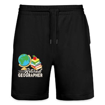Geographer Retired Geographer - Stanley/Stella Trainer Unisex Organic Jogging Shorts - black - Front - Nik (191cm) & Marisol (170cm)
