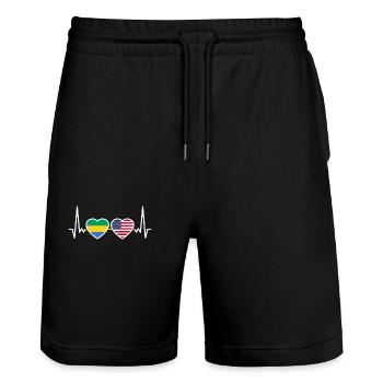 Gabun USA Herzschlag Flagge Amerikanisch Gabunisch - Stanley/Stella Unisex Bio Joggingshorts Trainer  - Schwarz - Vorne - Nik (191cm) & Marisol (170cm)